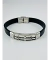 Siyah Deri / Çelik  Erkek Deri Bileklik 20 Cm  - Ebl0108