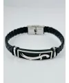 Siyah Deri / Çelik  Erkek Deri Bileklik 20 Cm  - Ebl0120