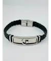 Siyah Deri / Çelik  Erkek Deri Bileklik 20 Cm  - Ebl0126
