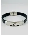 Siyah Deri / Çelik  Erkek Deri Bileklik 20 Cm  - Ebl0128