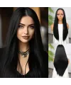 Siyah Fiber Sentetik Düz Tül Peruk