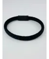 Siyah - Lacivert Deri / Çelik  Erkek Deri Bileklik 20 Cm  - Ebl0052