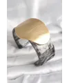 ietaks™ Siyah Mermer Desen Akrilik Plastik Gold Daire Plaka Model Vintage Kadın Bilezik