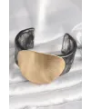 ietaks™ Siyah Mermer Desen Akrilik Plastik Gold Daire Plaka Model Vintage Kadın Bilezik