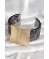 ietaks™ Siyah Mermer Desen Akrilik Plastik Gold Kare Plaka Model Vintage Kadın Bilezik