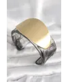 ietaks™ Siyah Mermer Desen Akrilik Plastik Gold Oval Plaka Model Vintage Kadın Bilezik