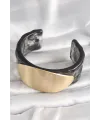 ietaks™ Siyah Mermer Desen Akrilik Plastik Gold Oval Plaka Model Vintage Kadın Bilezik