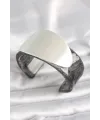 ietaks™ Siyah Mermer Desen Akrilik Plastik Gümüş Oval Plaka Model Vintage Kadın Bilezik