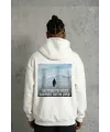 Siyah Oversize Hoodie - Sırt Baskılı Survivor Penguin Temalı, Felsefi Yazılı Kapüşonlu Sweatshirt - Beyaz