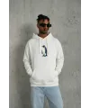 Siyah Oversize Hoodie - Sırt Baskılı Survivor Penguin Temalı, Felsefi Yazılı Kapüşonlu Sweatshirt - Beyaz