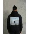 Siyah Oversize Hoodie - Sırt Baskılı Survivor Penguin Temalı, Felsefi Yazılı Kapüşonlu Sweatshirt - Siyah