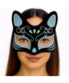 Siyah Renk Süet Kaplama Üzeri Gümüş Mavi Simli Kedi Maskesi 17x14 cm