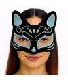Siyah Renk Süet Kaplama Üzeri Gümüş Mavi Simli Kedi Maskesi 17x14 Cm
