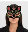 Siyah Renk Süet Kaplama Üzeri Kırmızı Sarı Simli Kedi Maskesi 17x14 cm