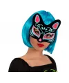 Siyah Renk Süet Kaplama Üzeri Mavi Kırmızı Simli Kedi Maskesi 17x14 cm