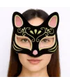 Siyah Renk Süet Kaplama Üzeri Pembe Sarı Simli Kedi Maskesi 17x14 Cm
