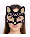 Siyah Renk Süet Kaplama Üzeri Sarı Pembe Simli Kedi Maskesi 17x14 cm