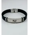 Siyah Silikon / Çelik  Erkek Deri Bileklik 20 Cm  - Ebl0101