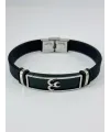 Siyah Silikon / Çelik  Erkek Deri Bileklik 20 Cm  - Ebl0112