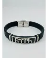 Siyah Silikon / Çelik  Erkek Deri Bileklik 20 Cm  - Ebl0116