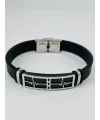 Siyah Silikon / Çelik  Erkek Deri Bileklik 20 Cm  - Ebl0118