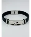 Siyah Silikon / Çelik  Erkek Deri Bileklik 20 Cm  - Ebl0122