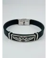 Siyah Silikon / Çelik  Erkek Deri Bileklik 20 Cm  - Ebl0127