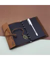 Siyah Yapraklı Deri Defter Ve Beyaz Jel Kalem Seti
