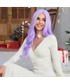 Su Dalgalı Açık Mor Tül Peruk