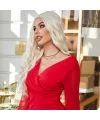 Su Dalgalı Uzun Beyaz Platin Tül Peruk