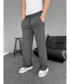 Su Yolu Çizgili Cepli Pantalon - Siyah