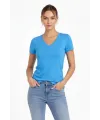 T-Shirt V Yaka Slim Fit Likralı Tişört Günlük Basic Body - Açık Mavi