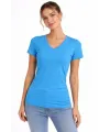 T-Shirt V Yaka Slim Fit Likralı Tişört Günlük Basic Body - Açık Mavi