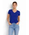 T-Shirt V Yaka Slim Fit Likralı Tişört Günlük Basic Body - İndigo