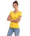 T-Shirt V Yaka Slim Fit Likralı Tişört Günlük Basic Body - Sarı