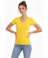 T-Shirt V Yaka Slim Fit Likralı Tişört Günlük Basic Body - Sarı