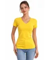 T-Shirt V Yaka Slim Fit Likralı Tişört Günlük Basic Body - Sarı