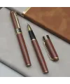 Taba Rengi Gold Detaylı Termo Deri Defter Ve Metal Roller Kalem Hediye Seti