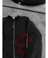 Tam Fermuarlı Uzun Kol Baskılı Bomber Ceket - Siyah