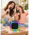 Taşıma Askılı Siyah LED Işıklı Bluetooth Hoparlör Çift Mikrofonlu Karaoke Seti