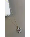 Taşlı Çiçek Kolye - Altın