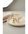 Tedy Bear Model Gold Renk Beyaz Charmlı Bileklik