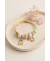 Tedy Bear Model Gold Renk Pembe Charmlı Bileklik