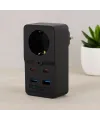 Termal Akım Korumalı Duvar Prizi - 1 Priz, 2xUSB, 2xType-C (10A/2500W) Siyah