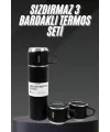 Termos Seti Paslanmaz Çelik 3 Bardaklı Vakumlu Termos Set 500 Ml 12 Saate Kadar Isı Koruma