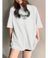 Thousand Baskılı Oversize Bisiklet Yaka T-shirt - Beyaz
