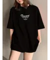Thousand Baskılı Oversize Bisiklet Yaka T-shirt - Siyah