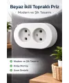 Topraklı Sıva Üstü İkili Set Priz Modern Kırık Beyaz Kolay Kurulum