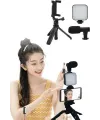 Tripod Telefon Tutucu Kumandalı Mikrofon Led Işık Vlog Video Kayıt