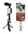 Tripod Telefon Tutucu Kumandalı Mikrofon Led Işık Vlog Video Kayıt